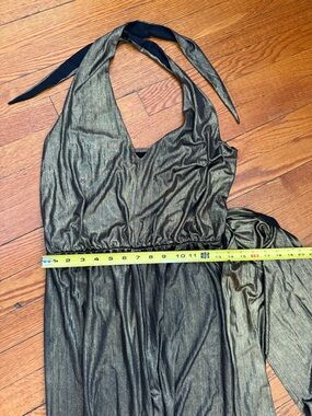 Shimmery Metallic Halter Maxi Dress in Olive-Gold